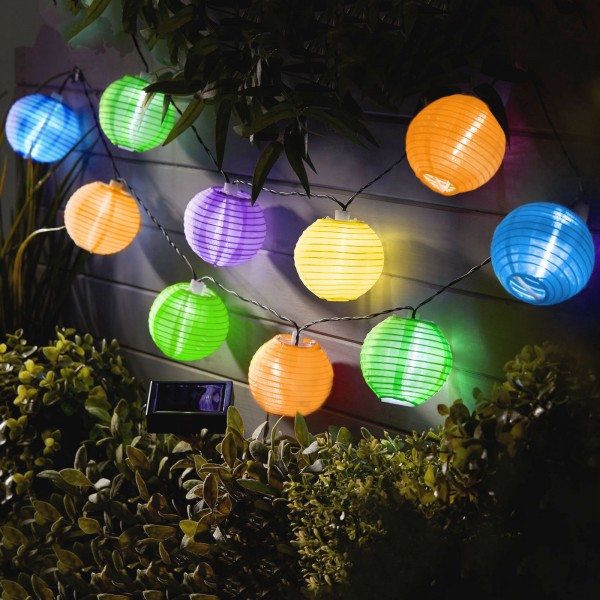 Garden of Eden - șir de 10 lampioane solare LED diferite culori, alb rece 3,7 m