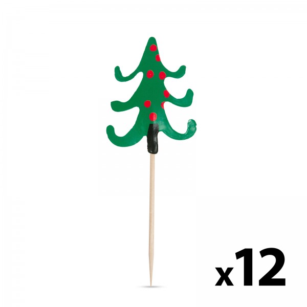Bețișoare pentru aperitiv - decorate - brad de Crăciun - 8,5 cm