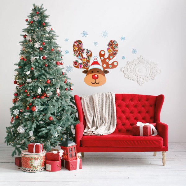 Autocolant de perete, de Crăciun - calendar de advent - model ren