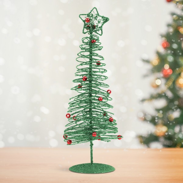 Brăduț metalic - ornament de Crăciun - 28 cm - verde