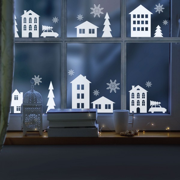 Decorație pentru fereastră de Crăciun - peisaj de iarnă - 37,5 x 27 cm
