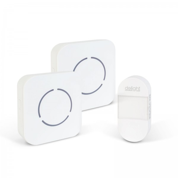 Sonerie fara fir Kinetic (fara baterii) – 1 buton + 2 receptoare – Alb LED albastru