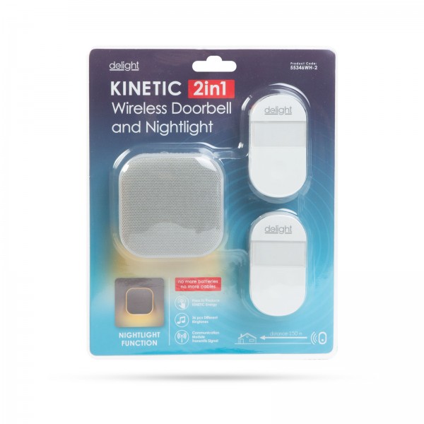 Sonerie si lumina de noapte fara fir 2 in 1 - Kinetic - 2 Sonerii Exterioare - Alb